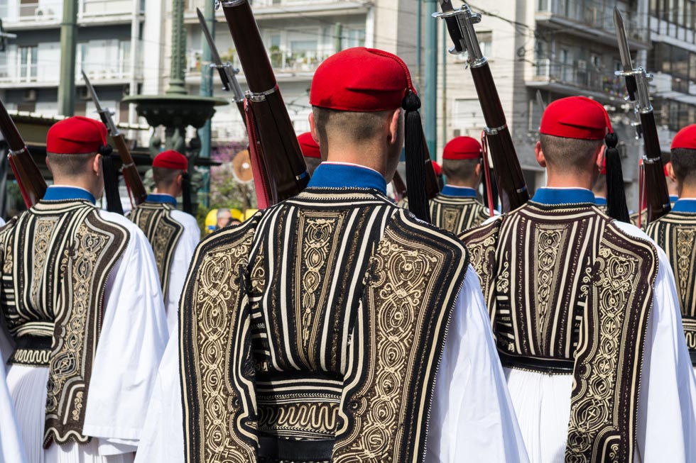 Evzones march in Athens Greece