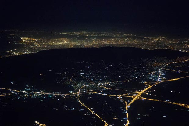 Ymittos at night with Athens