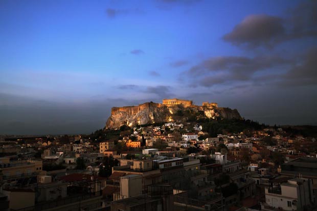 Evening on the Acropolis in Athens Greece