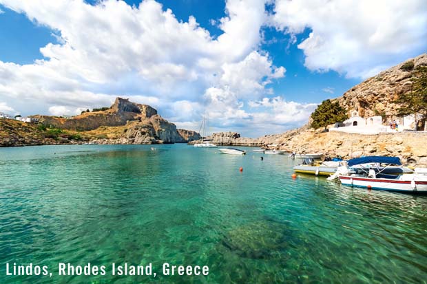 Lindos waters on coast of Island of Rhodes