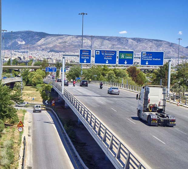 Traffic into Athens Greece on highway