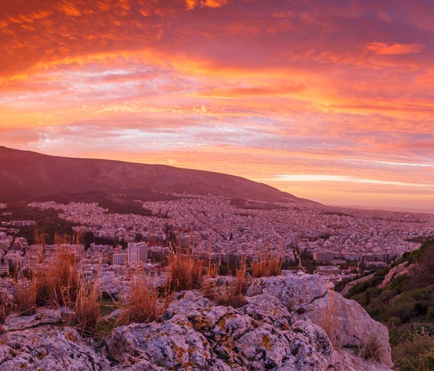 Sunset over Athens Greece