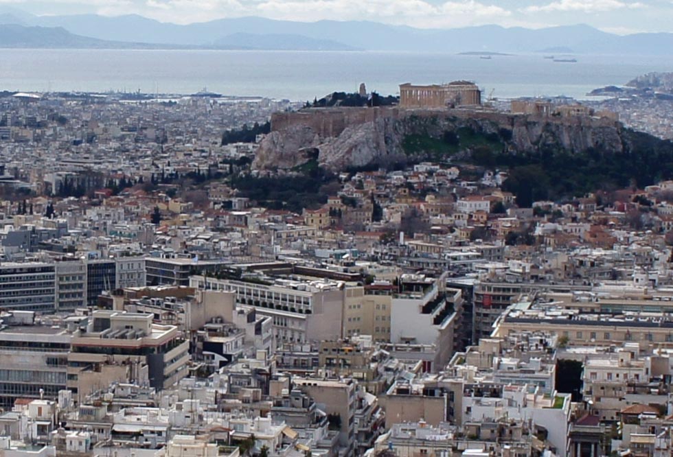 Athens Greece with Acropolis and Piraeus in distance