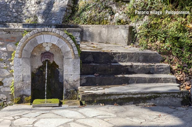 Parorio Village carved spring  Peloponnese Greece