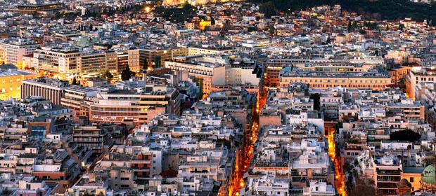 the sky over Athens Greece, growing dark