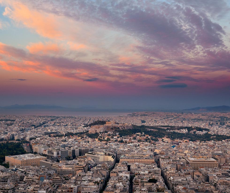 Sunset over Athens Greece