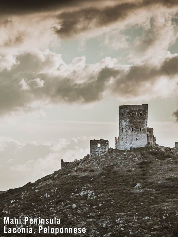 Mani Peninsula stone tower in Laconia Peloponnese, Greece