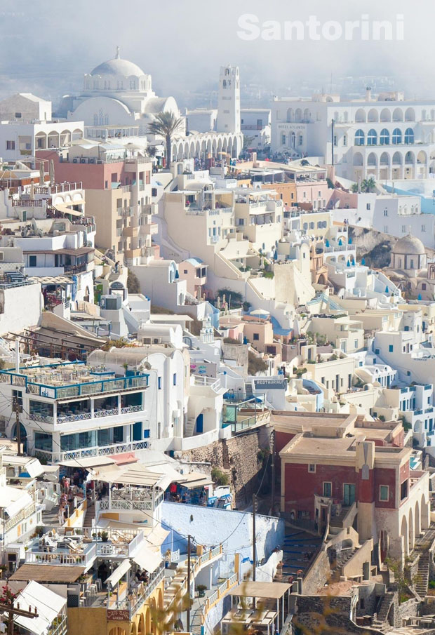 Fog and Santorini island