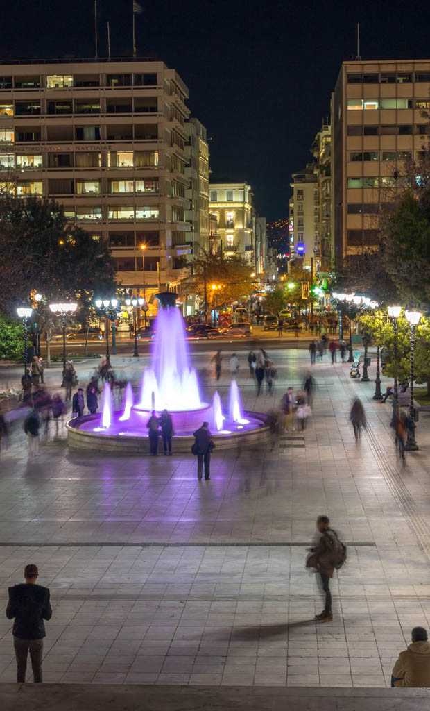 Syntagma Square water fountain at night