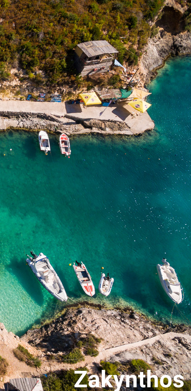 Marina with boats on clear waters at Zakynthos