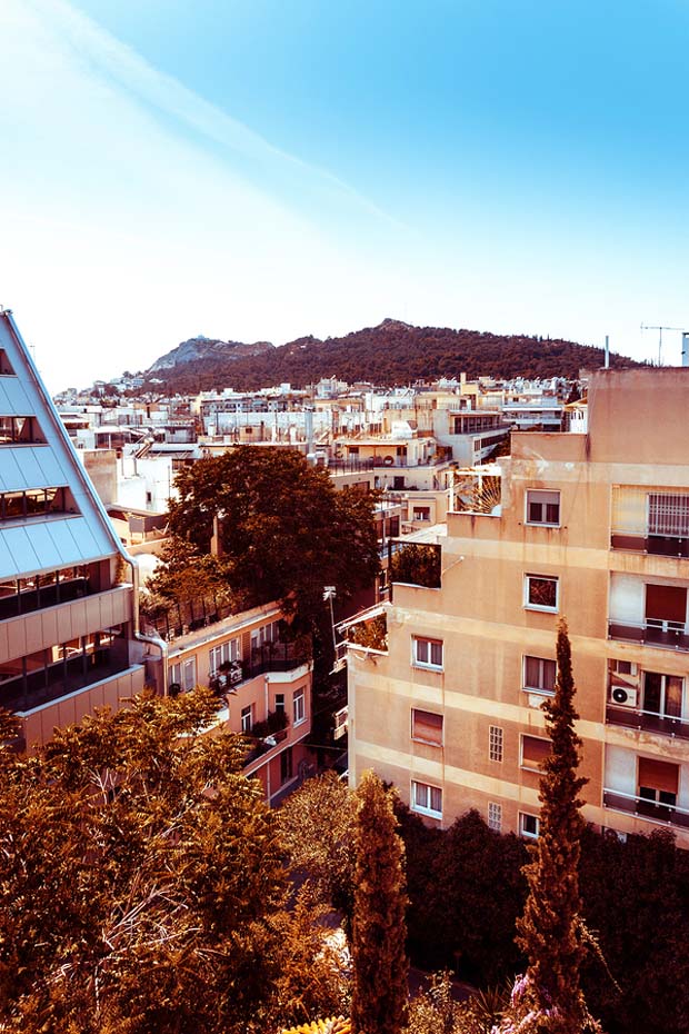 In Athens looking out over the buildings