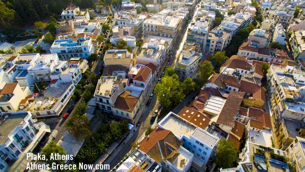 Plaka in Athens Greece - drone sky photo