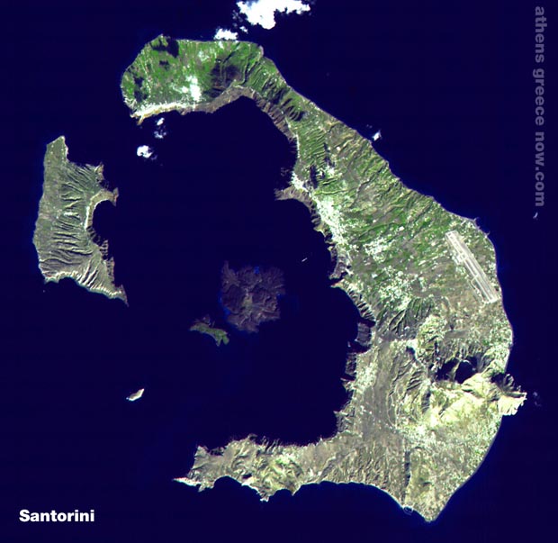 Santorini Island from the sky - satellite photo