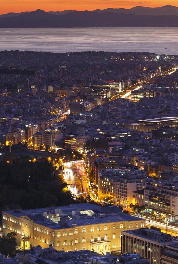 Click image to enlarge and expand - night time city lights and colors of Athens Greece Night time city lights and colors of Athens Greece