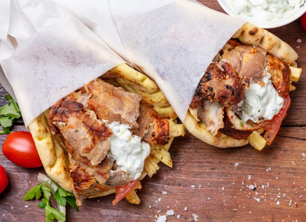 Two souvlaki - click to enlarge and expand the photo image Two souvlaki