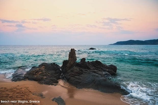 Beach near Stagira Greece, rocky coastline