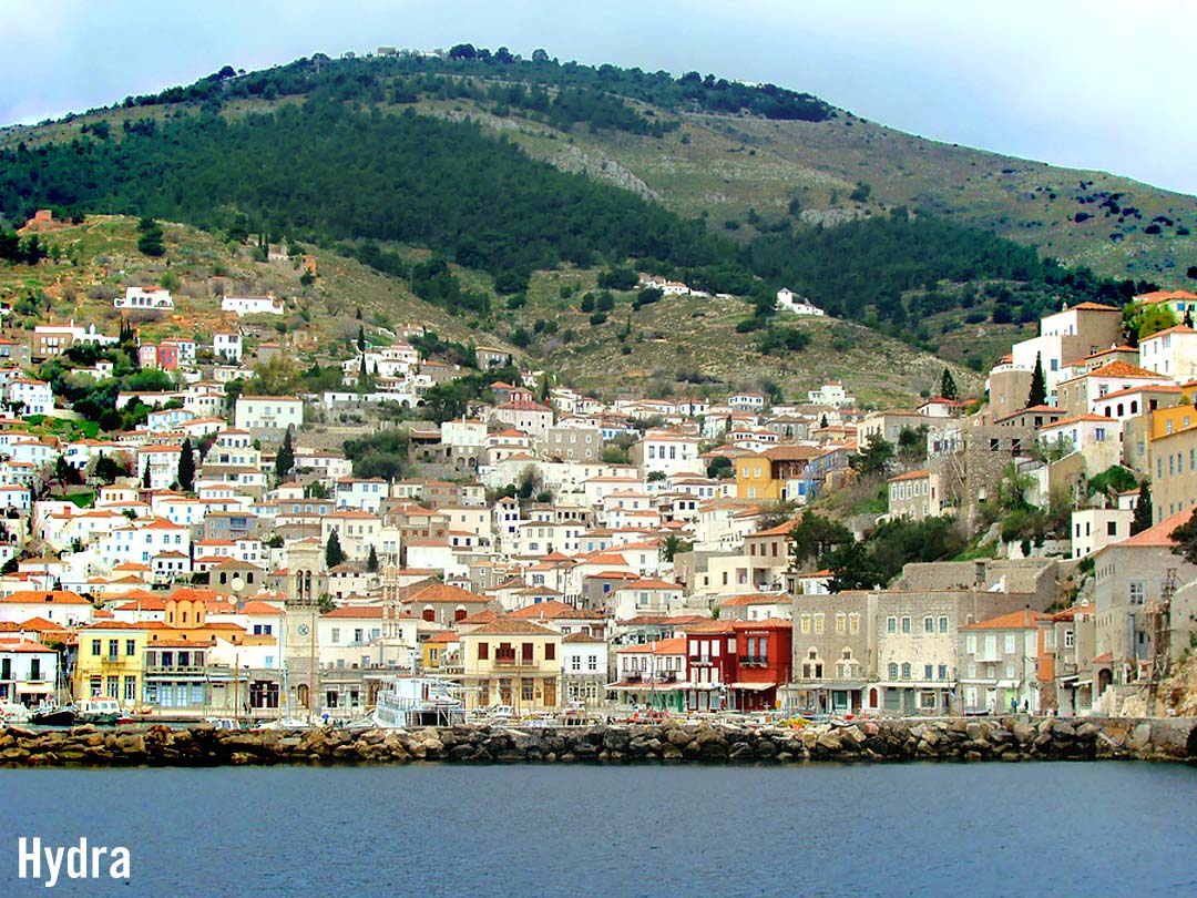 View from the sea of the Island of Hydra