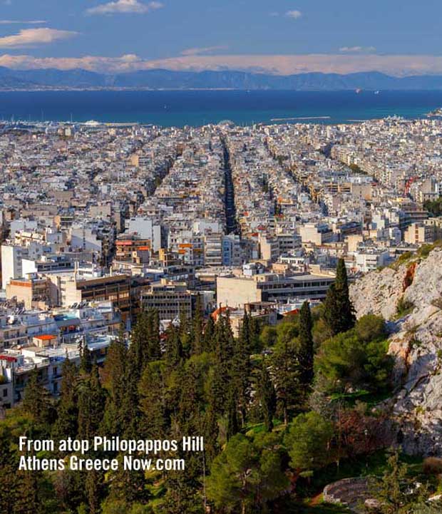 View from atop Philopappos Hill - also called Filopappos - Athens Greece