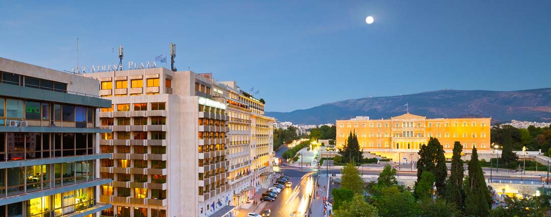 Night time at Syntagma Square and the roadway Leaf Vasilissis Sofia