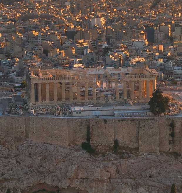 Mount Aigale or Egaleo and Mount Parnitha in distance above the Acropolis